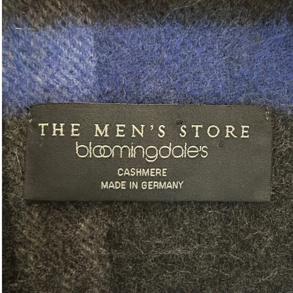 The Mens Store Bloomingdales Cashmere Scarf Plaid Navy Blue Grey Made in Germany